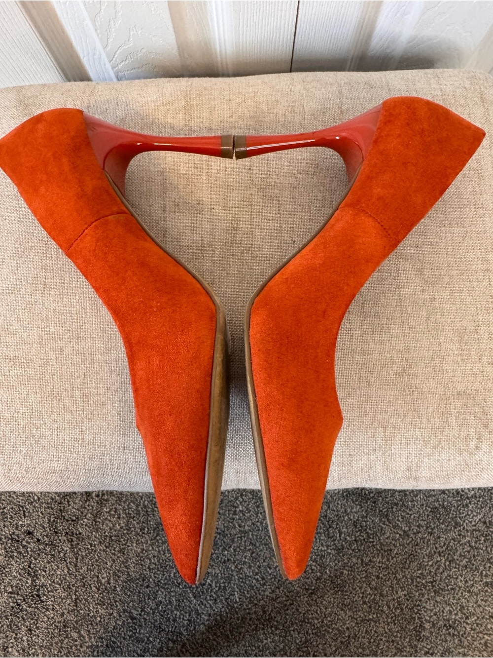Express Women's Pointed Toe Suede Pumps Rust Burnt Orange 3 Inch Heel Size 6 - Picture 10 of 12